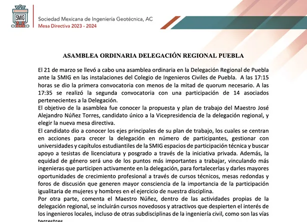 Asamblea ordinaria Delegación Regional Puebla