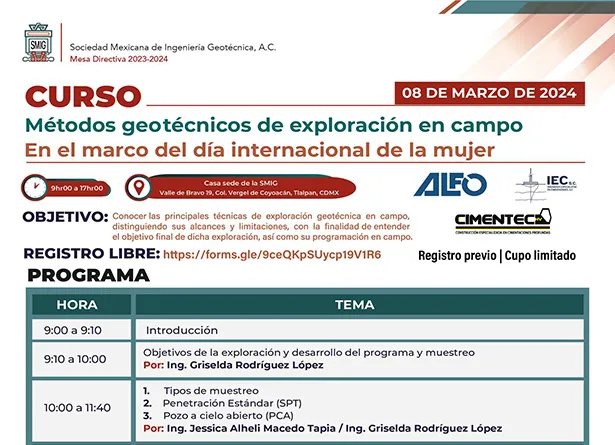 Curso Métodos geotécnicos de exploración en campo En el marco del día internacional de la mujer