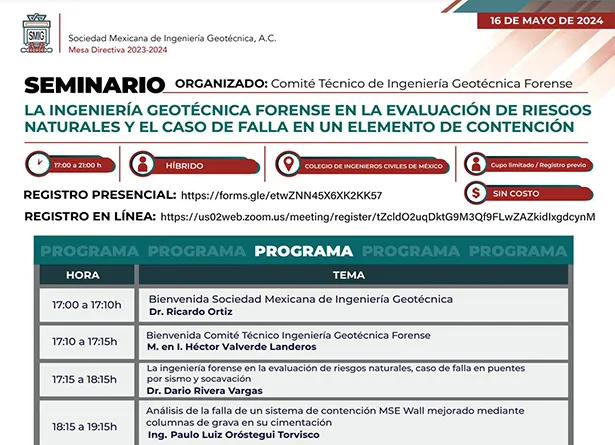 Seminario "La Ingeniería Geotécnica Forense en la evaluación de riesgos naturales y el caso de falla en un elemento de contención"