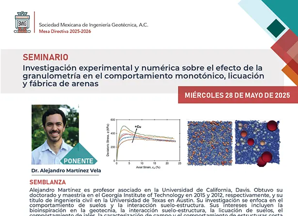 Seminario "Investigación experimental y numérica sobre el efecto de la granulometría en el comportamiento monotónico, licuación y fábrica de arenas"