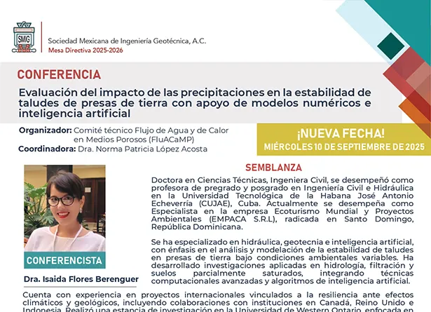 Conferencia Evaluación del impacto de las precipitaciones en la estabilidad de taludes de presas de tierra con apoyo de modelos numéricos e inteligencia artificial