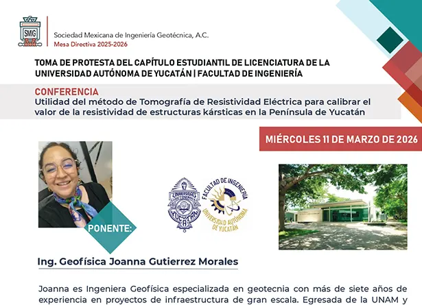 Conferencia Utilidad del método de Tomografía de Resistividad Eléctrica para calibrar el valor de la resistividad de estructuras kársticas en la Península de Yucatán